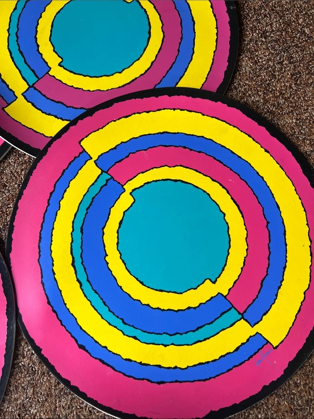 Retro 70's Joan Green Circle Vinyl Placemats 4 in Set